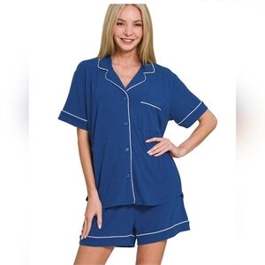 Lt Navy SHORT SLEEVE BUTTON DOWN SHIRTS & SHORTS SET